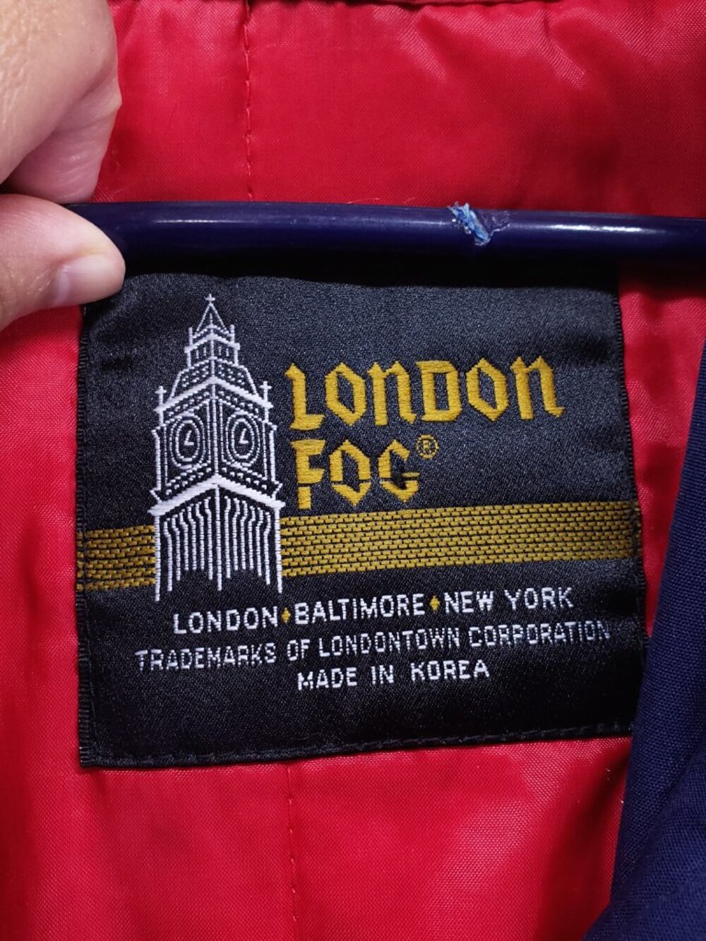 London Fog Women’s Parka Rain Coat Size 10 Red Full Zip Blue Hood Short Length - Picture 2 of 15